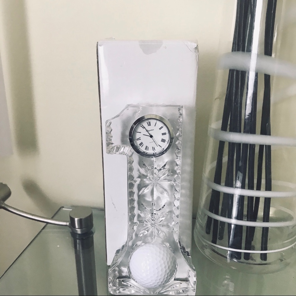 ELegance NEW Crystal #1 Glass Clock & Golf Ball Figure Home Decor Watch